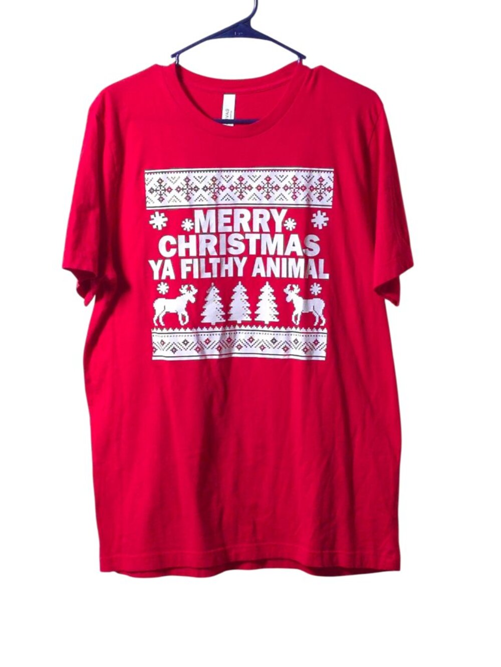 Bella Canvas Merry Christmas Ya Filthy Animal Shirt Large Red Graphic Tee
